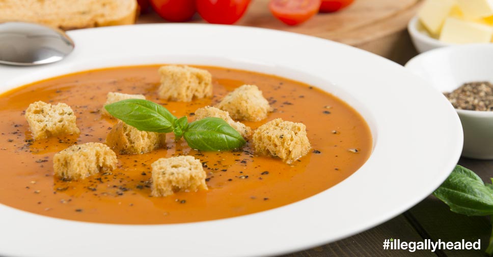 Kushie Tomato Soup & Gooey Grilled Cheese Croutons - Created by Professional Chef Joey Galeano